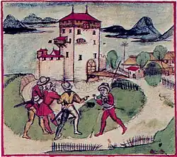 Zürcher Truppen ergreifen 1440 bei Pfäffikon den Boten von Gersau, in der Eidgenössischen Chronik