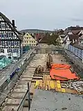 Schorndorf, Archivstraße, Alte Meierei, während der Umbauphase zur Stadtbücherei, 2025, Blick auf den abgetragenen Dachstuhl