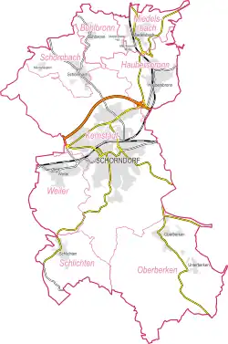 Grafik mit den Stadtteilgrenzen der Schorndorfer Teilorte