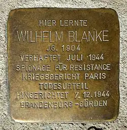 Stolperstein für Wilhelm Blanke am Schottenplatz 2 in Konstanz