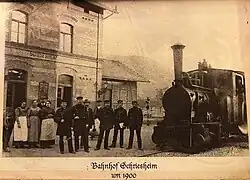 OEG-Dampflok mit Personal am Bahnhof Schriesheim um 1900