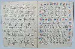 Übungen in Sütterlinschrift in einem Schulheft von 1929