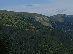 Der Schwalbenstein von Südwesten, rechts dahinter der Eiblkogel.