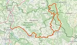 Übersichtsplan über den Verlauf des Schwarzachtal-Radweges