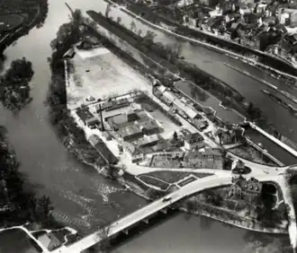 Maininsel Bleichrasen mit Schleusenanlage, vmtl. in den 1930er Jahren