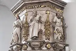 Kanzelkorb mit Johannes dem Täufer sowie den Evangelisten Markus und Matthäus