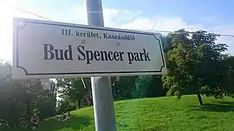 Schild des Bud-Spencer-Parks in Budapest