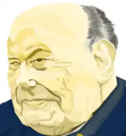 Künstlerische Darstellung von Selak Frane in höherem Alter mit ernsthaftem Gesichtsausdruck und prägnanten Gesichtsfalten, 2016 verstorben, durch unbestätigte Nahtodschilderungen bekannt geworden