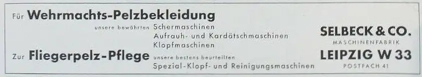 Maschinen zur Wehrmachts-Pelzbekleidungs- und Fliegerpelz-Reinigung (Anzeige, Leipzig 1941)