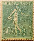 „La Semeuse“ (die Säerin); französische Briefmarke von Mouchon nach Oscar Roty, doppelt signiert