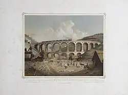 Kalte Rinne-Viadukt. Lithographie von Imre Benkert (1856)
