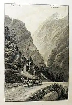 Der Bergünerstein von Norden. Gemälde von Johann Martin Steiger, zweite Hälfte 19. Jahrhundert.