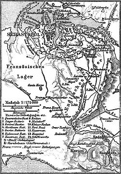 zeitgenössische Karte der Belagerung von Sewastopol
