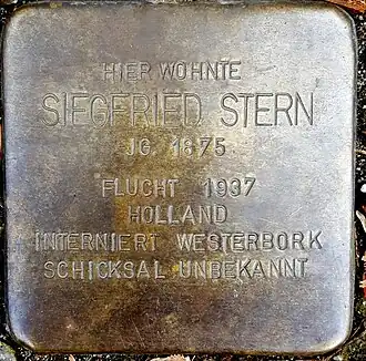 Stolperstein für Siegfried Stern, Neuhofstr.&nbsp;33, Frankfurt-Nordend