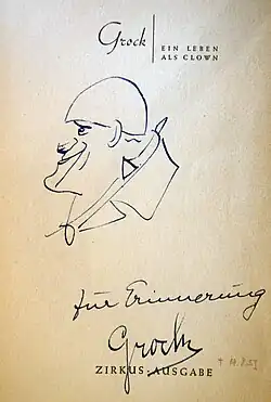 Signatur von Grock in seinem Buch «ein Leben als Clown»