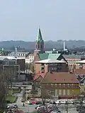Blick über die Stadt mit Silkeborgs Kirche