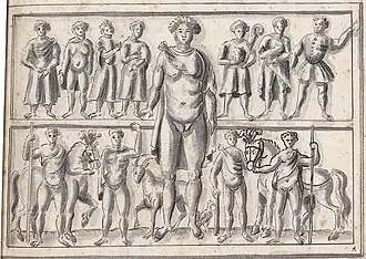 Zwölfgötterrelief, Zeichnung von Simon Studion, 1597