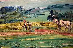 Max Slevogt: Landschaft mit Blick auf Landau, 1909. Detail.