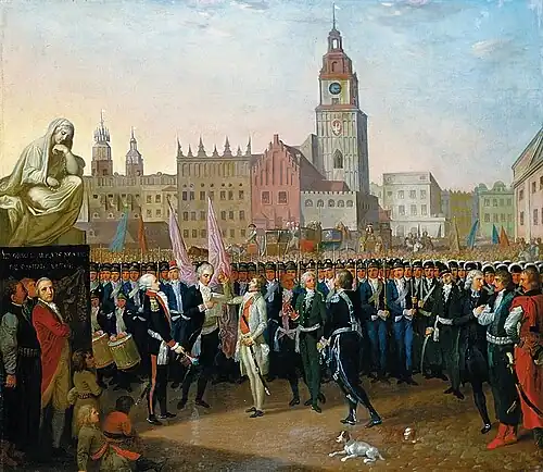 Tadeusz Kościuszko beim Ablegen seines Eidschwurs in Krakau (1794)