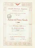 Gründeraktie mit dem ursprünglichen Firmennamen Società Ferrovie Luganesi von 1911