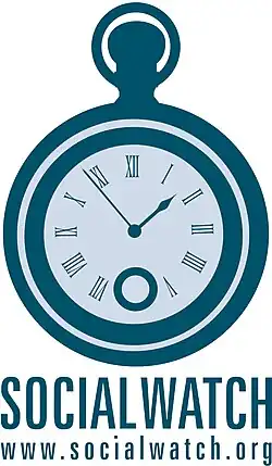 Stilisierte Taschenuhr in einem Blauton und unten angebrachten Namenszug der Organisation.