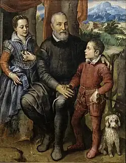 Der Vater der Künstlerin, Amilcare Anguissola, mit seinen Kindern Asdrubale und Minerva, um 1555/58