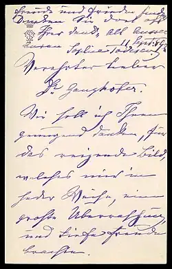 Schreiben von Sophie Todesco an Ganghofer von 1892