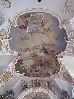 Deckenmalerei im Langhaus, Gürtelspende Mariens