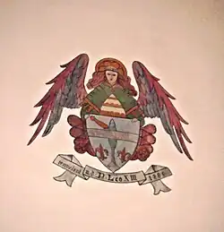 Renovierungsin­schrift und Papstwappen, 1889