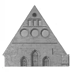 Nordgiebel, frühgotisch, seit 1876 nur wenig verändert, aber Eingangspartie neu