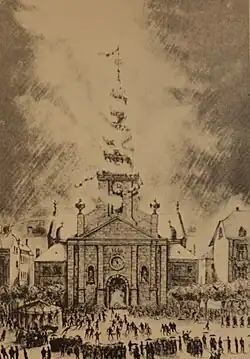 Brand des barocken Kirchturmes 1880, (Stadtarchiv Saarlouis)