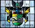 Detail: Wappen Henrich Zobel im Glasfenster der Martini-Kirche
