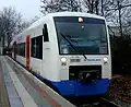 VT 304, Leihfahrzeug von Stadler Rail auf der RB 36 zum Start des Plandienstes der PEG in Duisburg-Ruhrort
