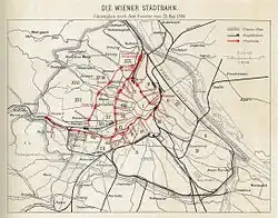1896 ist der Verbindungsbogen noch als Projekt und mit später verworfener Trassierung verzeichnet