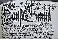 1572, Kaufurkunde Patrizierhaus Familie Gernert am Markt in Arnau a. d. Elbe (Böhmen)