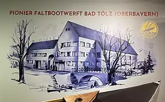 Wandbild Fabrikgebäude der Pionier Faltbootwerft