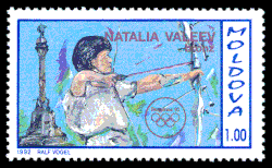 Natalia Valeeva auf einer moldauischen Briefmarke von 1992