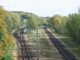 Bahnhof Landgraaf, linkes Gleis nach Kerkrade - rechtes Gleis nach Herzogenrath (2006)