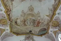 Gefangennahme der Apostel Petrus und Paulus, darunter das Wappen des Augsburger Fürstbischofs Clemens Wenzeslaus von Sachsen