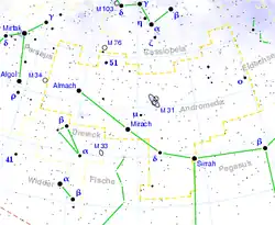 Lage der Andromedagalaxie im Sternbild Andromeda