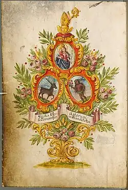 Das Stifterwappen der Benediktinerabtei Plankstetten in der Oberpfalz / Blatt aus einer Handschrift der Bayerischen Staatsbibliothek