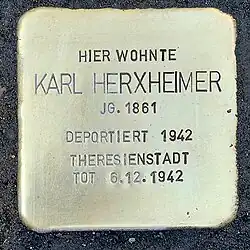 Stolperstein in der Westendstr. 92 für Karl Herxheimer