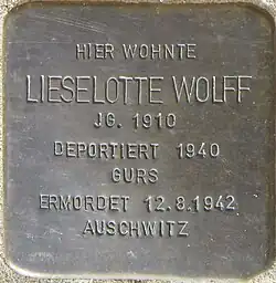 Stolperstein in Böchingen für Lieselotte Wolff