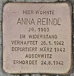 Stolperstein für Anna Reindl in der Kreuzstraße 9 in Salzburg-Itzling