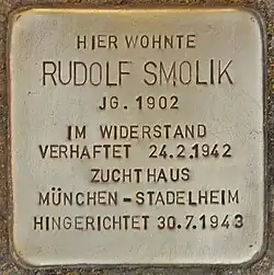 Stolperstein für Rudolf Smolik in der Maxglaner Hauptstraße 17 in Salzburg
