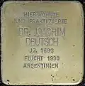 Stolperstein für Dr. Joachim Deutsch (Roonstraße 52)