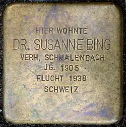 Stolperstein für Dr. Susanne Bing (Oberländer Ufer 208)