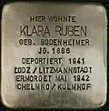 Stolperstein für Klara Ruben (Sudermannstraße 3)