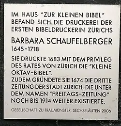 Gedenktafel der Gesellschaft zu Fraumünster, 2006