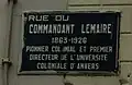 Gedenktafel an der Straße, die in Cuesmes nach Lemaire benannt wurde